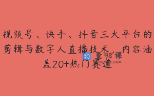 视频号、快手、抖音三大平台的剪辑与数字人直播技术，内容涵盖20+热门赛道