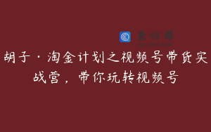 胡子·淘金计划之视频号带货实战营，带你玩转视频号