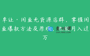 卓让·闲鱼无货源店群，掌握闲鱼爆款方法及原理，也能月入过万