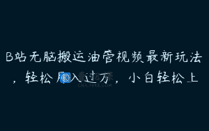 B站无脑搬运油管视频最新玩法，轻松月入过万，小白轻松上