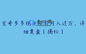 宝哥多多视频项目月入过万，详细复盘【揭秘】
