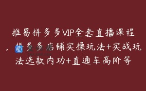 推易拼多多VIP全套直播课程，拼多多店铺实操玩法+实战玩法选款内功+直通车高阶等