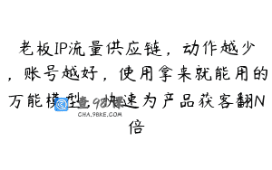 老板IP流量供应链，动作越少，账号越好，使用拿来就能用的万能模型，快速为产品获客翻N倍