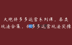 大炮拼多多运营系列课，各类​玩法合集，拼多多运营玩法实操