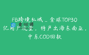 FB跨境私域_全球TOP30亿用户流量，特产出海东南亚，中东COD回款