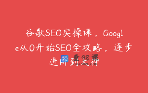 谷歌SEO实操课，Google从0开始SEO全攻略，逐步进阶到大神