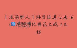 【浓汤野人】游资悟道心法-600万到28亿棉花之战 1文档