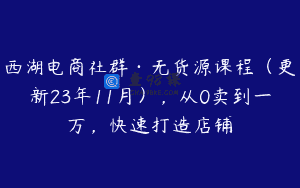 西湖电商社群·无货源课程（更新23年11月），从0卖到一万，快速打造店铺