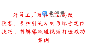 外贸工厂玩转TikTok高效获客，多种引流方式与账号定位技巧，拆解爆款短视频打造成功案例