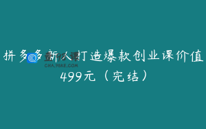 拼多多新人打造爆款创业课价值499元（完结）