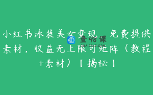 小红书泳装美女变现，免费提供素材，收益无上限可矩阵（教程+素材）【揭秘】