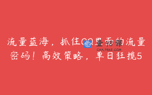 流量蓝海，抓住QQ里面的流量密码！高效策略，单日狂揽5