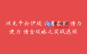 坦克爷孙伊廷 诸葛在侧 借力使力 借金攻略之实战选股