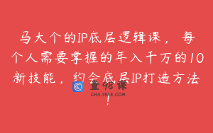 马大个的IP底层逻辑课，​每个人需要掌握的年入千万的10新技能，约会底层IP打造方法！