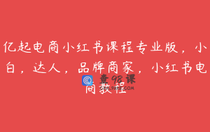 亿起电商小红书课程专业版,小白,达人,品牌商家,小红书电商教程