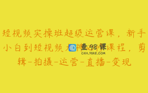 短视频实操班超级运营课，新手小白到短视频大神必修课程，剪辑-拍摄-运营-直播-变现