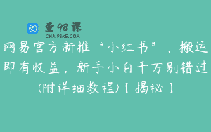 网易官方新推“小红书”，搬运即有收益，新手小白千万别错过(附详细教程)【揭秘】