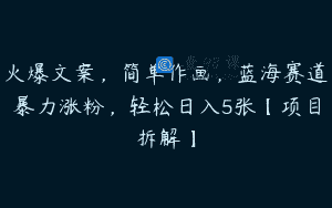 火爆文案，简单作画，蓝海赛道暴力涨粉，轻松日入5张【项目拆解】