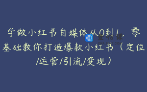 学做小红书自媒体从0到1，零基础教你打造爆款小红书（定位/运营/引流/变现）