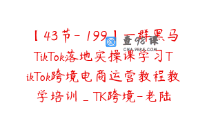 【43节-￥199】一群黑马TikTok落地实操课学习TikTok跨境电商运营教程教学培训_TK跨境-老陆