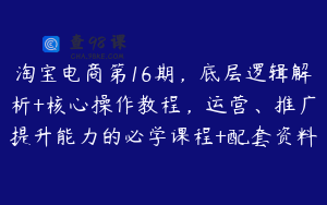 淘宝电商第16期，底层逻辑解析+核心操作教程，运营、推广提升能力的必学课程+配套资料