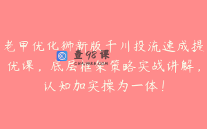 老甲优化狮新版千川投流速成提优课，底层框架策略实战讲解，认知加实操为一体！