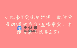 小红书IP变现陪跑课：账号冷启动/爆款内容/直播带货，单账号最高收益2万+