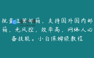 批量注册邮箱，支持国外国内邮箱，无风控，效率高，网络人必备技能。小白保姆级教程