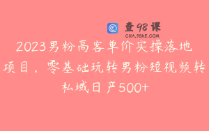 2023男粉高客单价实操落地项目，零基础玩转男粉短视频转私域日产500+