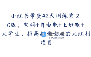 小红书带货42天训练营 2.0版，宝妈+自由职+上班族+大学生，提高副业收入的大红利项目