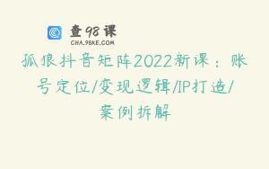 孤狼抖音矩阵2022新课：账号定位/变现逻辑/IP打造/案例拆解