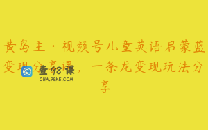 黄岛主·视频号儿童英语启蒙蓝变现分享课,一条龙变现玩法分享