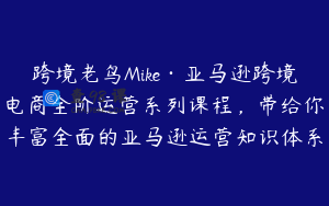 跨境老鸟Mike·亚马逊跨境电商全阶运营系列课程，带给你丰富全面的亚马逊运营知识体系