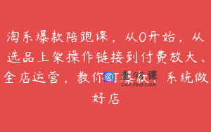 淘系爆款陪跑课，从0开始，从选品上架操作链接到付费放大、全店运营，教你打爆款、系统做好店