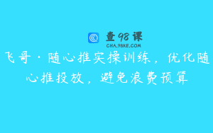 飞哥·随心推实操训练，优化随心推投放，避免浪费预算