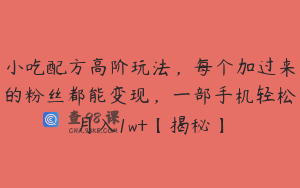 小吃配方高阶玩法,每个加过来的粉丝都能变现,一部手机轻松月入1w+【揭秘】