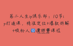 第二人生ip俱乐部：10节ip打造课，精准定位+爆款拆解+吸粉人设设计全课程