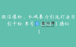 微信爆粉，私域暴力引流打法日引千粉 单号日进50+【揭秘】