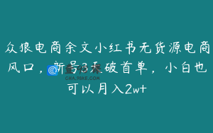 众狼电商余文小红书无货源电商风口，新号3天破首单，小白也可以月入2w+