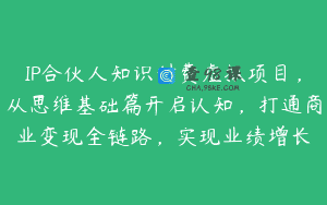 IP合伙人知识付费虚拟项目，从思维基础篇开启认知，打通商业变现全链路，实现业绩增长