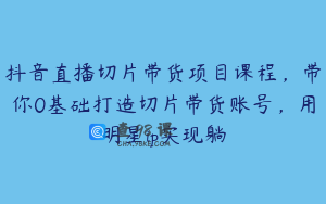 抖音直播切片带货项目课程，带你0基础打造切片带货账号，用明星ip实现躺