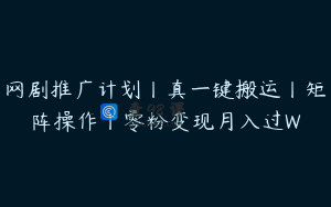 网剧推广计划丨真一键搬运丨矩阵操作丨零粉变现月入过W