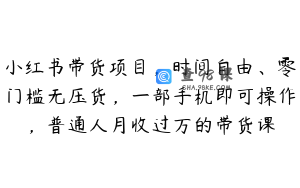 小红书带货项目，时间自由、零门槛无压货，一部手机即可操作，普通人月收过万的带货课