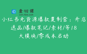 小红书无货源爆款复制营：开店选品/爆款笔记/素材/等18大模块/零成本启动