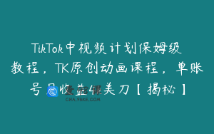 TikTok中视频计划保姆级教程，TK原创动画课程，单账号月收益4k美刀【揭秘】