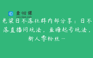 老梁日不落社群内部分享：日不落直播间玩法，鱼塘起号玩法，新人零粉丝…