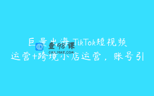 巨量出海・TikTok短视频运营+跨境小店运营，账号引
