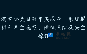 淘宝小类目补单实战课：系统解析补单全流程、降权风险及安全操作