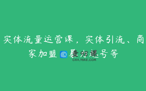 实体流量运营课,实体引流、商家加盟、暴力起号等