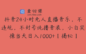 抖音24小时无人直播音乐，不违规，不封号纯撸音浪，小白实操当天日入1000+【揭秘】